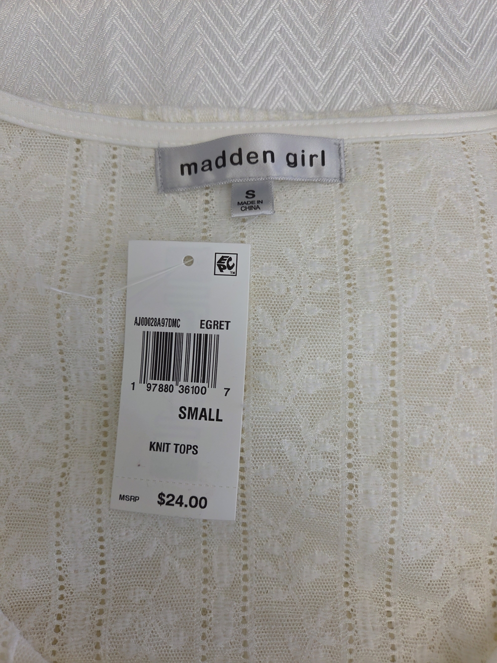 Madden Girl Egret Lace Knit Top - White (Small)